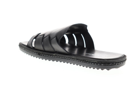 Tommy Bahama Hamlin TB9M1112 Mens Black Leather Slip On Slides Sandals Shoes