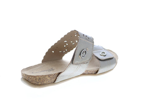 Earth Origins Tessa Womens Silver Leather Strap Sandals Shoes