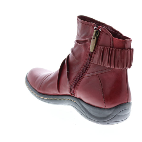 Earth Thyme Leather Womens Red Leather Zipper Casual Dress Boots