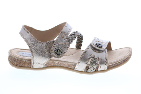Earth Origins Tracy Womens Silver Wide Leather Strap Slingback Sandals Shoes
