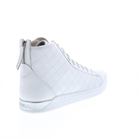 Diesel Tempus Diamond Mens White Leather Lace Up Lifestyle Sneakers Shoes