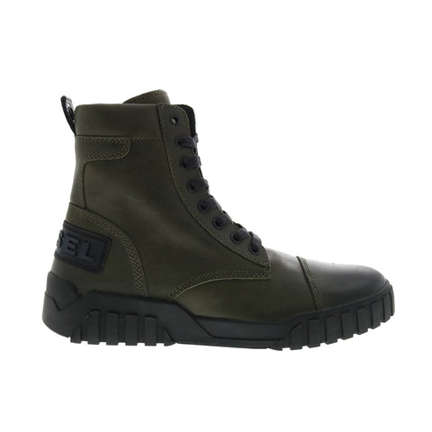 Diesel H-Rua AM Mens Green Leather Lace Up Lifestyle Sneakers Shoes