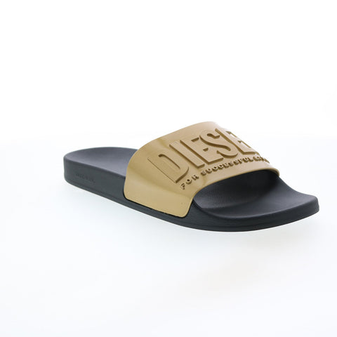 Diesel SA-Mayemi Y02499-P4186-H2582 Mens Gold Slides Sandals Shoes