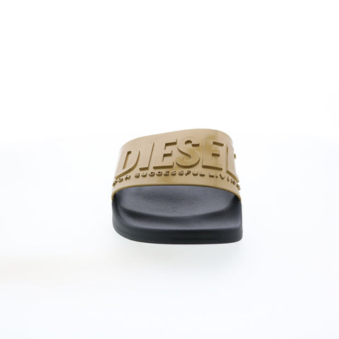 Diesel SA-Mayemi Y02499-P4186-H2582 Mens Gold Slides Sandals Shoes