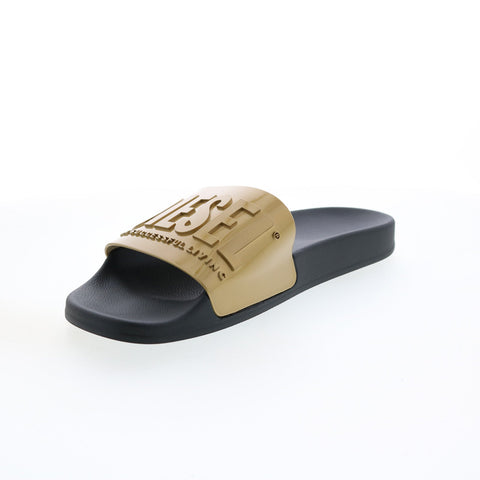 Diesel SA-Mayemi Y02499-P4186-H2582 Mens Gold Slides Sandals Shoes