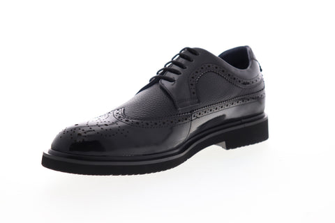Zanzara Cesar ZK302C72 Mens Black Leather Low Top Lace Up Wingtip Oxfords Shoes
