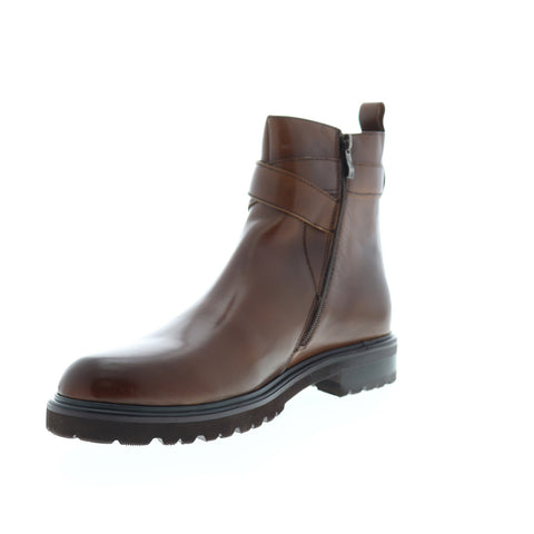 Zanzara Jamin ZK551S11 Mens Brown Leather High Top Zipper Chelsea Boots