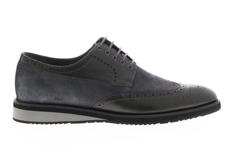 Zanzara Saville ZZC1111 Mens Gray Leather Low Top Lace Up Wingtip Oxfords Shoes
