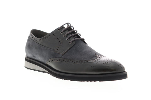 Zanzara Saville ZZC1111 Mens Gray Leather Low Top Lace Up Wingtip Oxfords Shoes