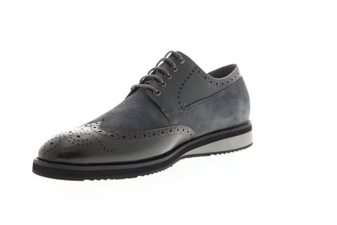 Zanzara Saville ZZC1111 Mens Gray Leather Low Top Lace Up Wingtip Oxfords Shoes