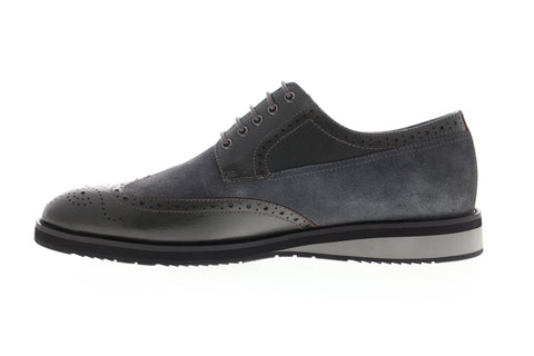 Zanzara Saville ZZC1111 Mens Gray Leather Low Top Lace Up Wingtip Oxfords Shoes