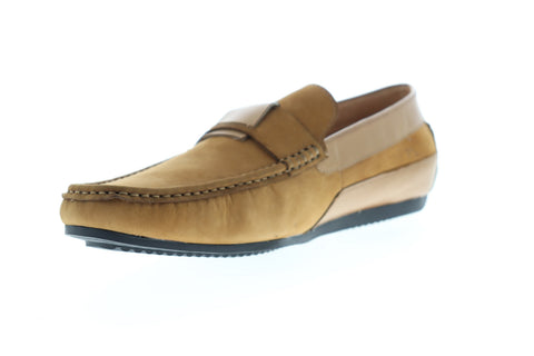 Zanzara Seurat ZZS1005 Mens Brown Leather Low Top Slip On Casual Loafers Shoes